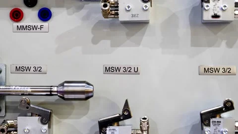 The device of the piston group for closing the limit switches Stock Footage 197936916