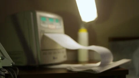 Device that prints a cardiogram on paper Stock Footage 115986067