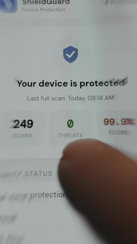 Device protection confirmed with active security scan status Stock Footage 335459144