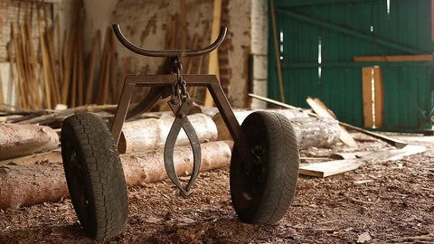 The device for raising logs in action. Stock Footage 129081345