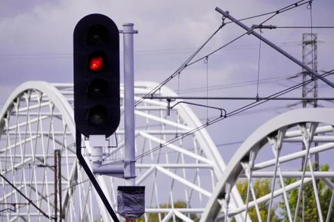 Device for regulating traffic on the lines of high-speed Railways, semaphore, Stock Photos