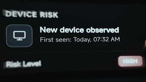 Device risk panel reports a newly observed computer first seen today Foto stock