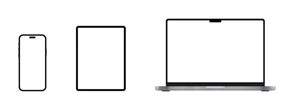 Device screen mockup. set of smartphone, tablet, laptop and monitor, blank sc Stock Illustration