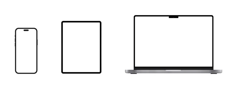 Device screen mockup. set of smartphone, tablet, laptop and monitor, blank sc Stock Illustration