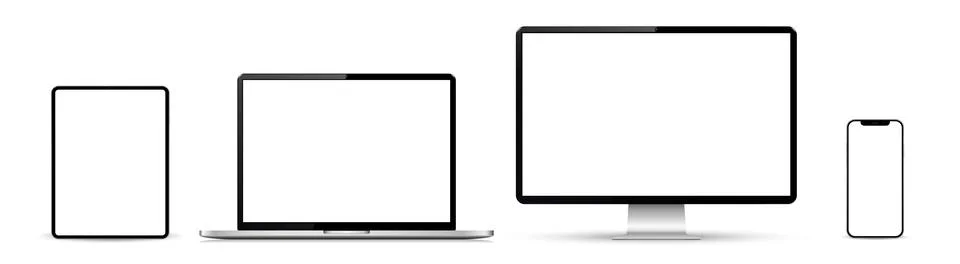Device screen mockup. Smartphone, tablet, laptop and computer monitor with .. Stock Illustration