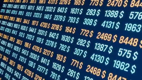 Device screen with spreadsheet and moving numbers. Stock-Footage 304498391