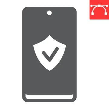 Device security glyph icon, security and protection, smartphone with shield sign イラスト素材