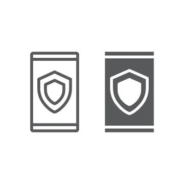 Device security line and glyph icon, data Stock Illustration