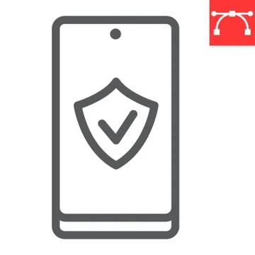 Device security line icon, security and protection, smartphone with shield sign イラスト素材