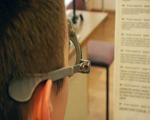 The device for selection of glasses Stock Footage