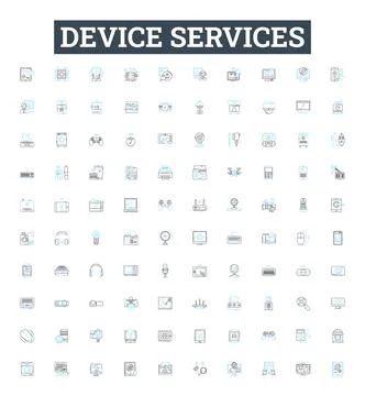Device services vector line icons set. Device, Services, Repair, Network Stock Illustration