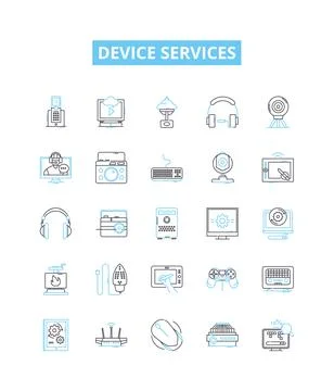 Device services vector line icons set. Device, Services, Repair, Network Stock Illustration