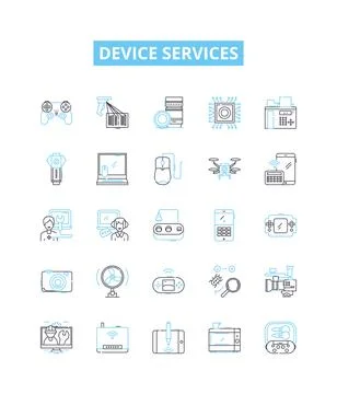 Device services vector line icons set. Device, Services, Repair, Network Stock Illustration