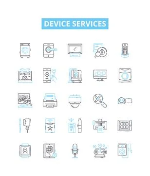 Device services vector line icons set. Device, Services, Repair, Network Stock Illustration
