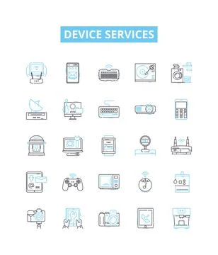 Device services vector line icons set. Device, Services, Repair, Network Stock Illustration