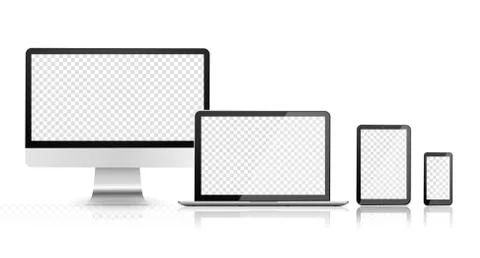 Device set with empty screen. Blank computer monitor, phone, tablet and laptop Stock Illustration