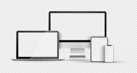 Device set with empty screen. Blank computer monitor, phone, tablet and laptop Stock Illustration