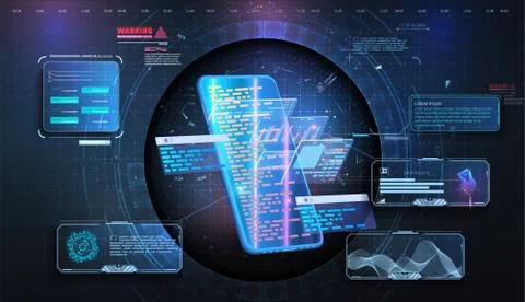 Device smartphone with futuristic technology background. Hi-tech. Development Stock Illustration
