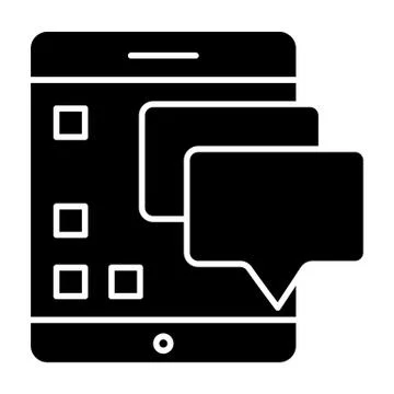 Device with speech bubbles solid icon. Tablet with messages vector illustration 库存插图