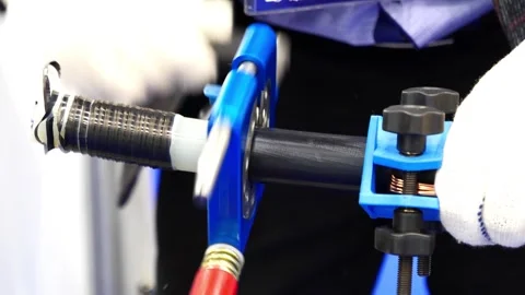 Device for stripping insulation from a high-voltage electrical cable Stock Footage 249525689