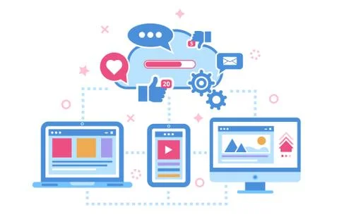 Device synchronization. Cloud storage data concept 스톡 일러스트