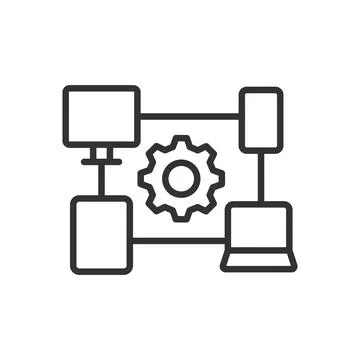 Device synchronization, icon in line design. Synchronization, devices Stock Illustration