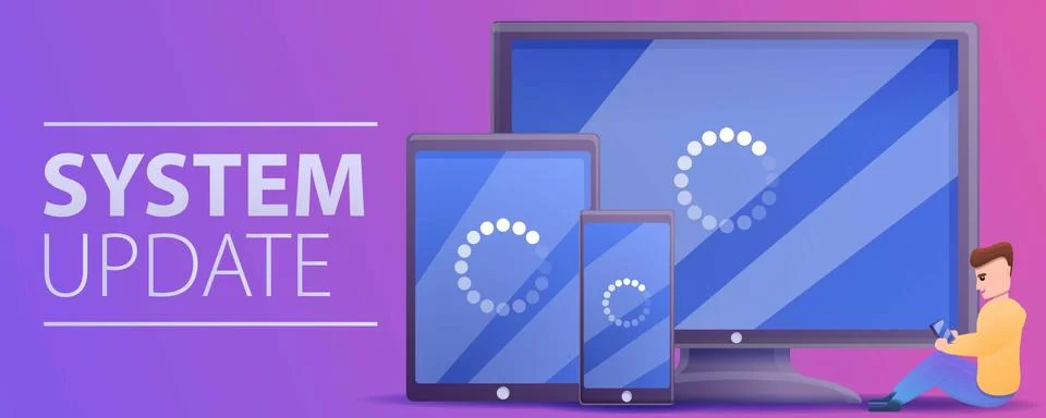 Device system update concept banner, cartoon style 스톡 일러스트
