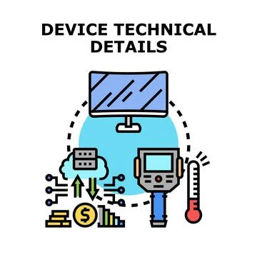 Device technical details outlining system parameters Stock Illustration