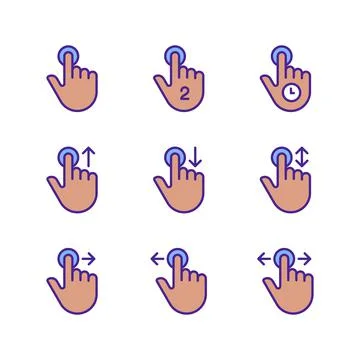 Device touchscreen control pixel perfect RGB color icons set Stock Illustration