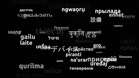 Device Translated in 66 Worldwide Languages Endless Looping 3d Zooming Wordcl Video stock 145203450