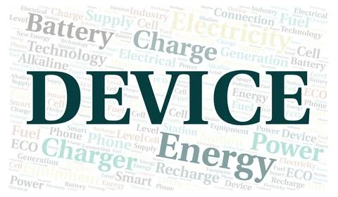 Device typography word cloud create with the text only. Stock Illustration