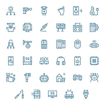 Device Vector Icon Library with 35 Regular Line 128x128 Display Perfect Desig Stock Illustration