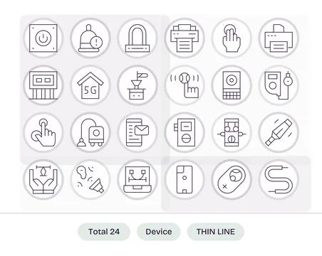 Device Vector Icon Set with 24 Thin Line 128x128 Editable Graphics Stock Illustration