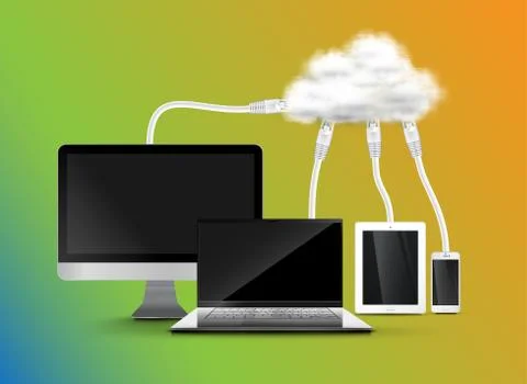 Devices are connecting to cloud. Illustrazione stock