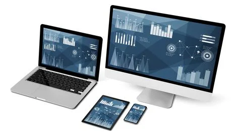 Devices collection showing data graphics Stock Illustration