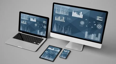 Devices collection showing data graphics Stock Illustration