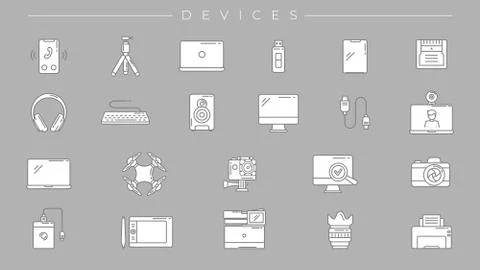 Devices concept line style vector icons set. 스톡 일러스트