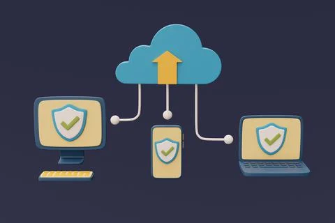 Devices connected to the cloud,Computer,labtop,smartphone,protection systems, Stock Illustration