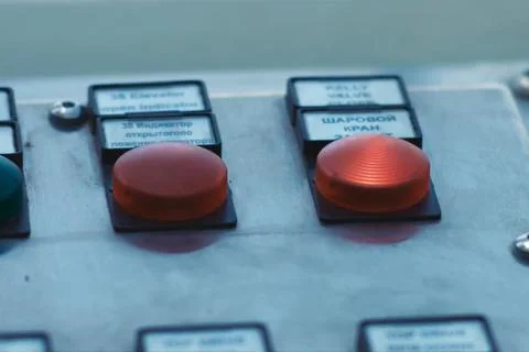 Devices on the control panel of drilling platform. buttons and m Stock Photos