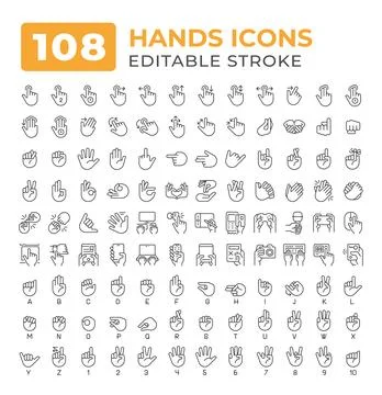 Devices holding hands gestures line icons big set Stock Illustration