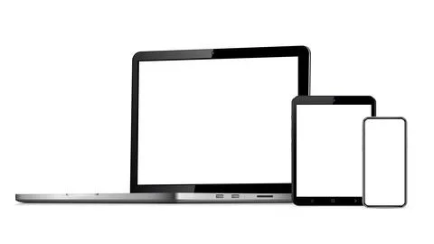 Devices including smartphone, digital tablet and laptop, blank screen with co Stock Illustration