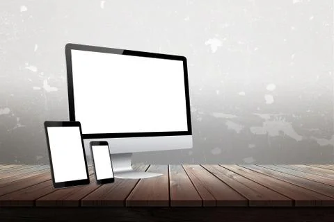     Devices with isolated white display for responsive web promotion. Computer,  Stock Photos