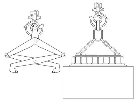 Devices for lifting goods. Crane hook. Construction machinery. Stock Illustration