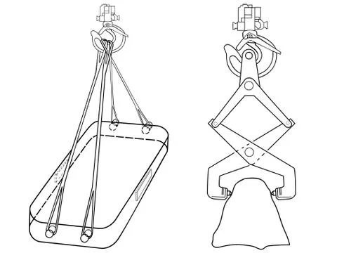 Devices for lifting goods. Crane hook. Construction machinery. Stock Illustration