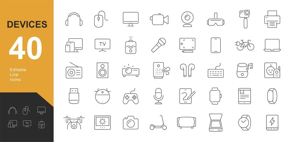 Devices Line Editable Icons set. Stock Illustration
