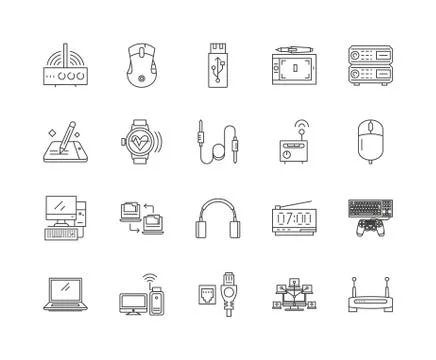 Devices line icons, signs, vector set, outline illustration concept Stock Illustration