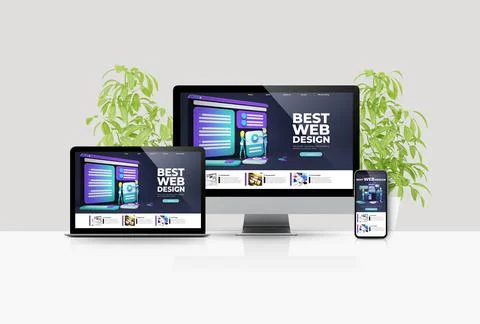 Devices mock up scene best web design Stock Illustration