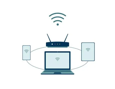 Devices a for remote connection and internet flat vector illustration isolated. Stock Illustration