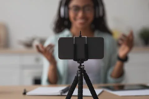 Devices for remote work at home, shooting video blog, new normal Stock Photos