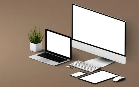 Devices responsive on brown background mockup Stock Illustration